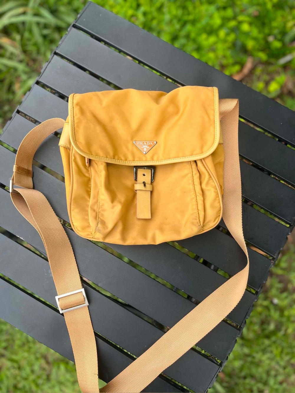 Prada Sport Yellow/Mustard Nylon Crossbody Messenger Bag Adjustable Strap Italy
